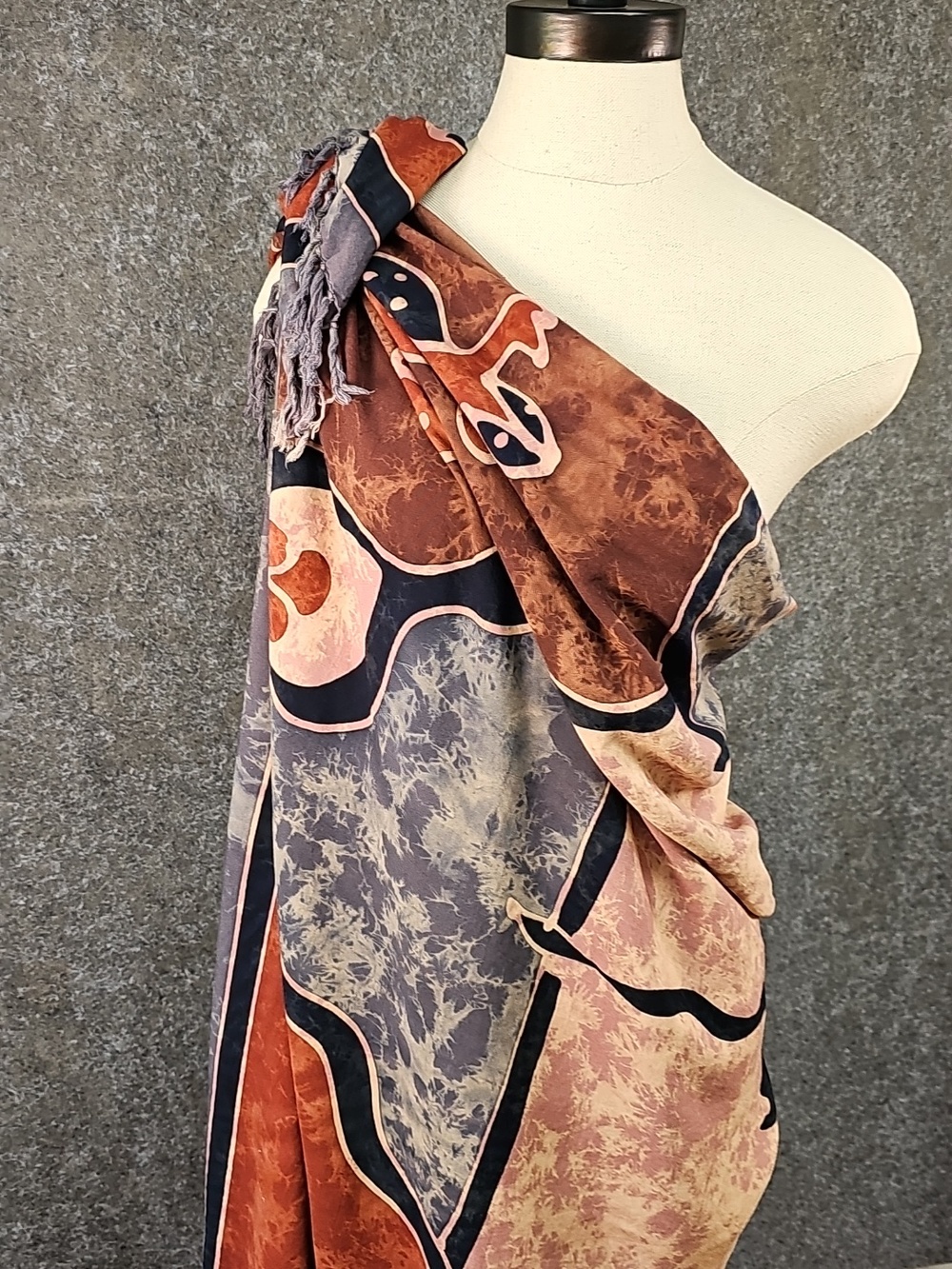 Batik Sarong, Abstract & Lizard Pattern, Wine Pinks Blue, 5' X 45" Festival Wrap